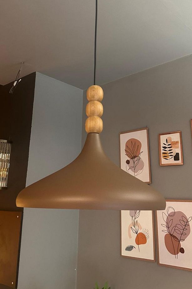 Sütlü Kahve Champion Ahşap Boncuklu Tekli Avize Sarkıt Salon Mutfak Butik Lamba Aydınlatma Avizeler - 7