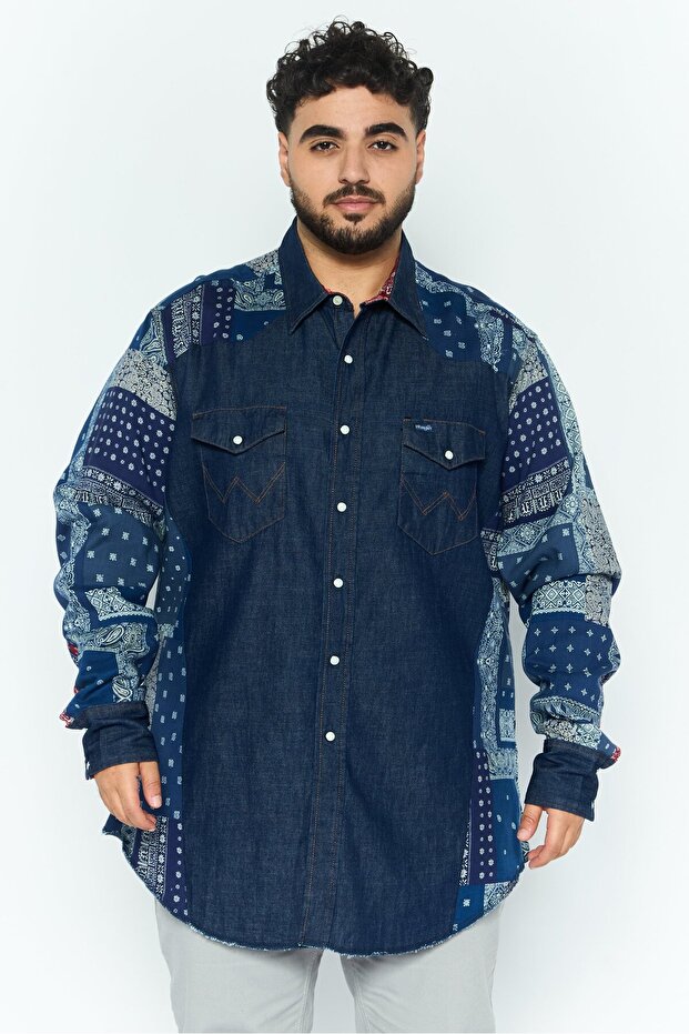 Men Regular Fit Allover Print Long Sleeves Casual Shirt, Navy Blue