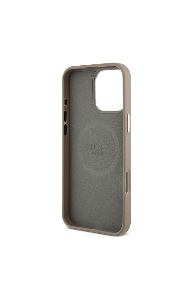 iPhone 16 Pro Max Kılıf Guess  Lisanslı Magsafe Şarj Özellikli Grained Triangle Kapak Kahverengi - 5