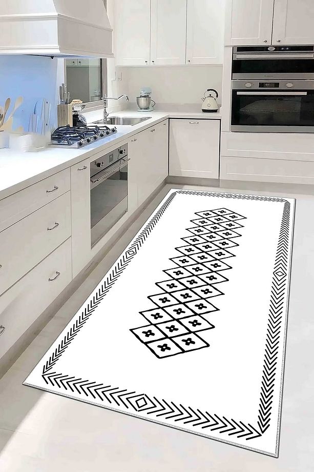 Mutfak Halısı Geometrik İskandinav Eskitmeli Dijital Baskı Yıkanabilir Kaymaz Taban 8177MUTFAK - 1