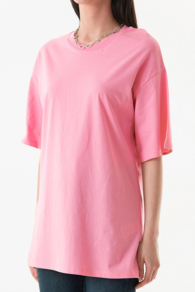 Basic Oversize Bisiklet Yaka Tişört - 7