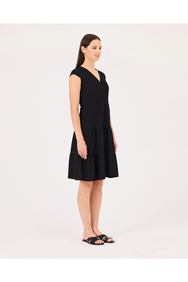 Kruvaze Yaka Elastik Bel Elbise - 2