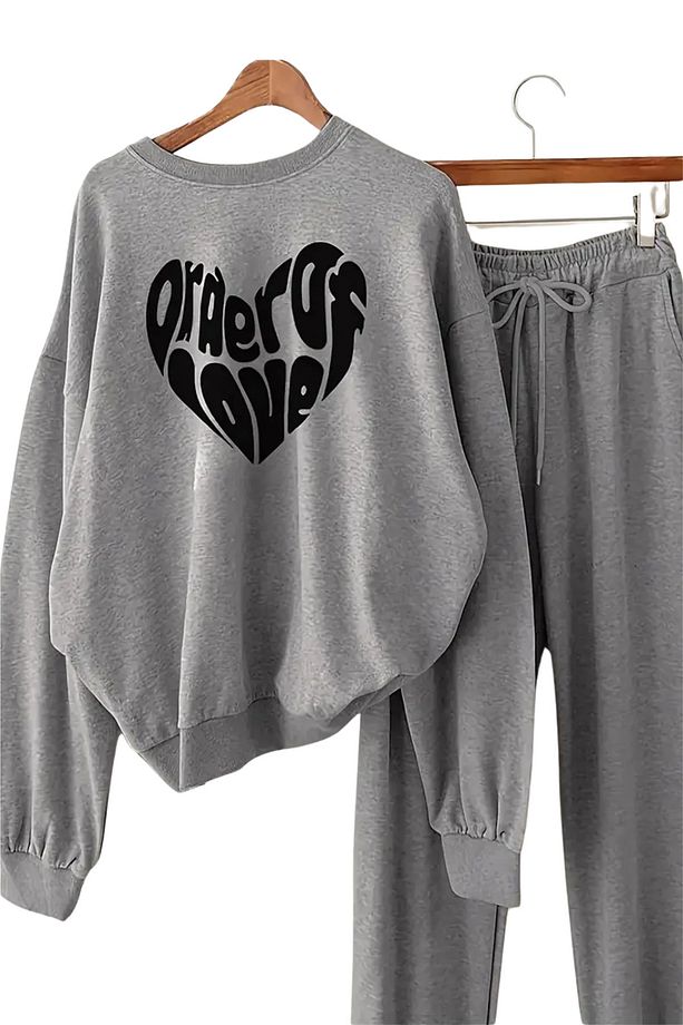 Pamuklu Yazlık Uzun Kollu Sweatshirt ve Pantolon - 1