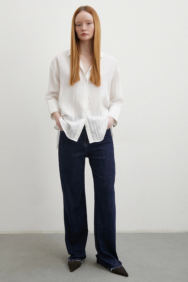 Çift İğneli Pamuklu Gömlek Beyaz - 1