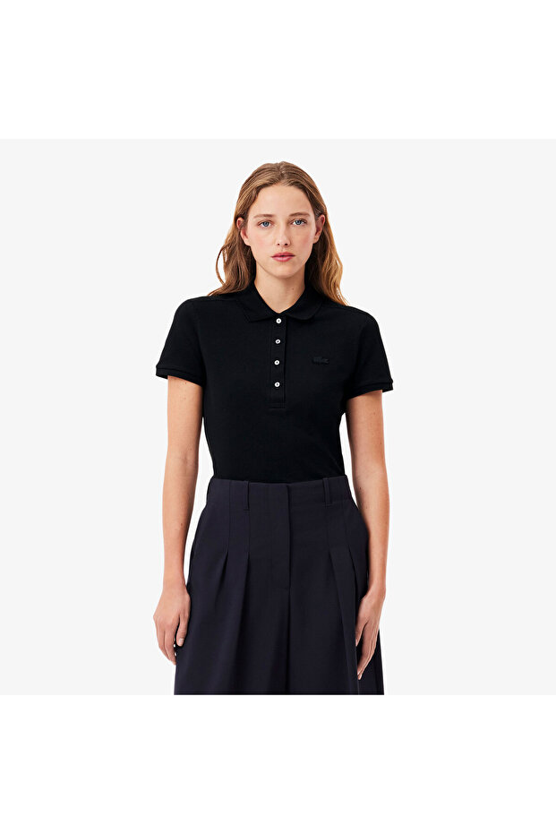 L.12.D Kadın Slim Fit Siyah Polo - 1