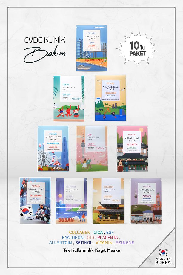 10'lu Karışık Tek Kullanımlık Kore Yüz Maskesi All Day Mask Made In Korea - 1