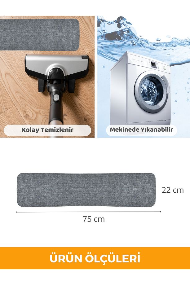 Merdiven Halısı Basamak Halısı Keçe Kaymaz Taban Yapışkanlı Halıfleks Gri 15li 20x75 Cm - 6
