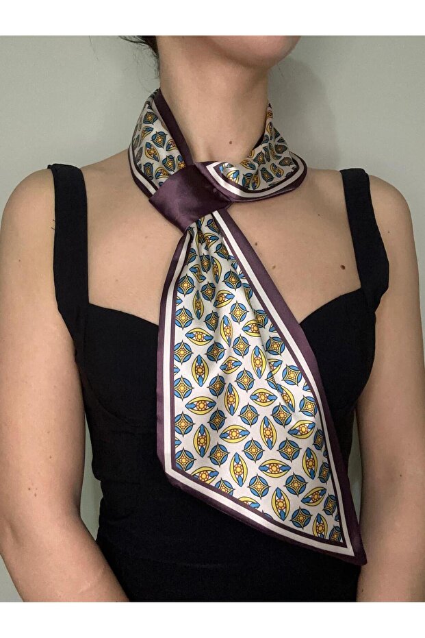 Brown Iconic Patterned Tie Scarf - 2