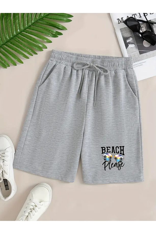 Unisex Beach Please Baskılı Renkli Basic Şort - 1