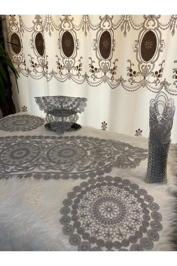 New Luxury Runner Living Room Coffee Table Tablecloth Living Room Set 5 Pieces (GREY)