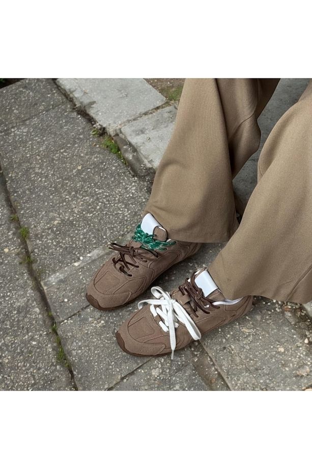 Süet Düz Taban Çift Bağcıklı Spor Ayakkabı Sneaker - 3