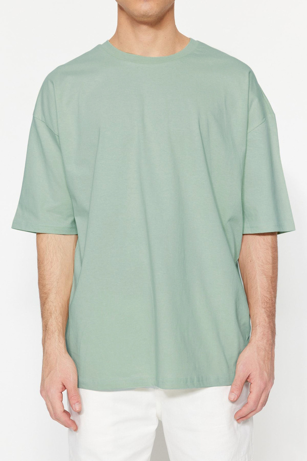 Koyu Mint Oversize/Geniş Kesim %100 Pamuk Kısa Kollu Basic T-Shirt TMNSS22TS0318 - 5