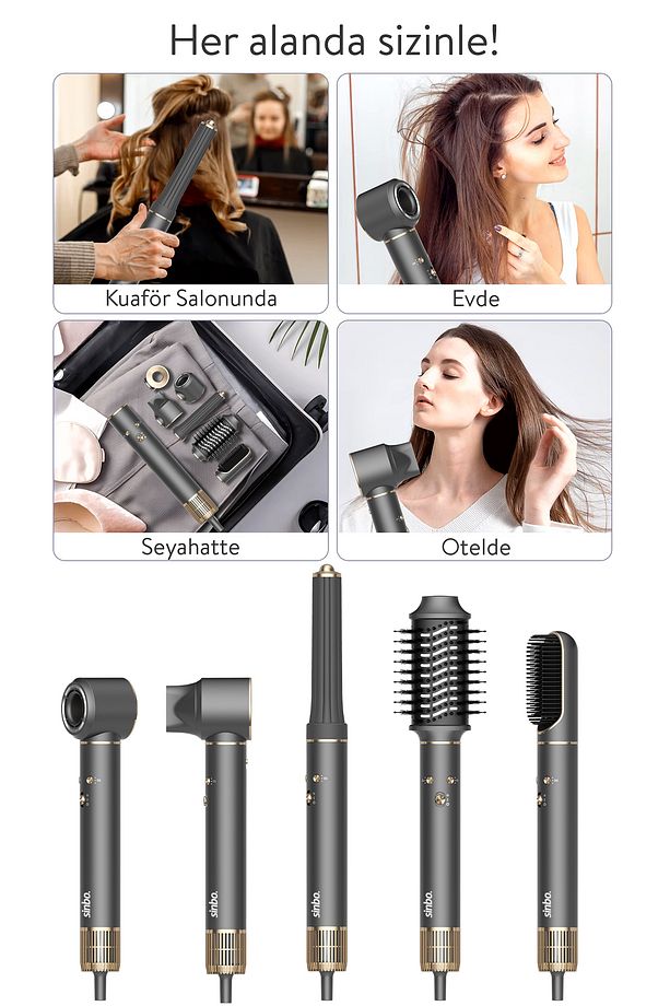 Pro Compact Uzun Multi-Styler Hava Üfleme 5in1 Bldc  Saç Şekillendirici  1719 -Graphite Gray - 5