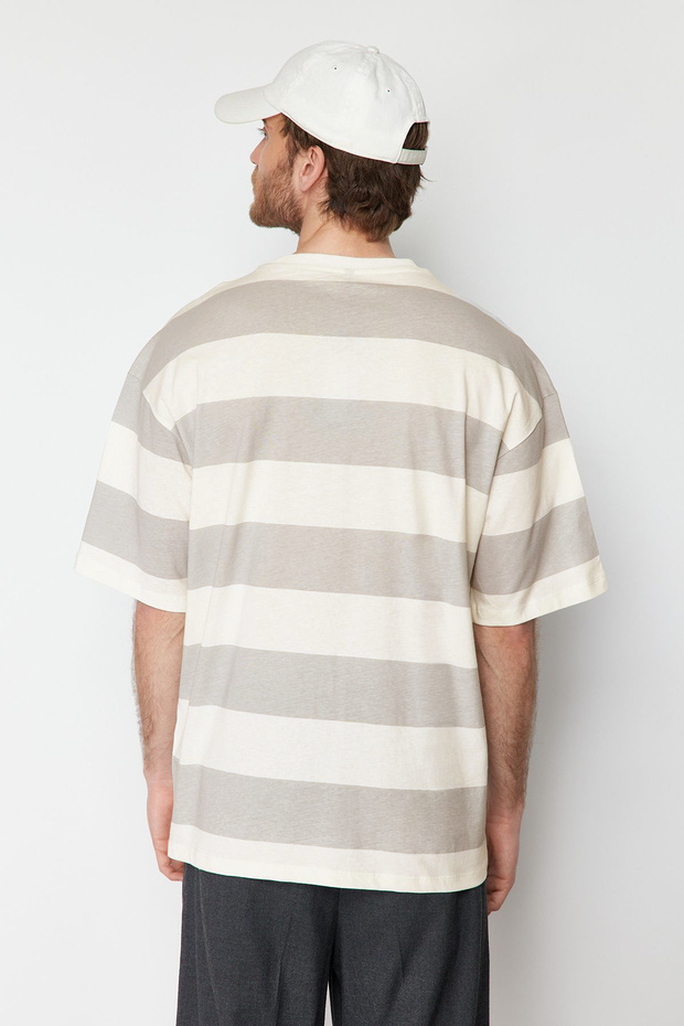 Taş Oversize/Geniş Kesim Çizgili Şehir Baskılı %100 Pamuklu T-Shirt TMNSS24TS00062 - 6
