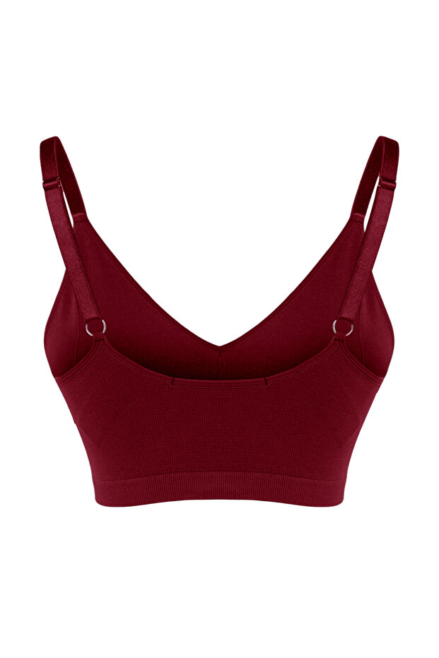 Bordo Askılı Seamless/Dikişsiz Balensiz Kapsız Esnek Bralette Örme Büyük Beden Sütyen TBBSS23CW00001 - 6