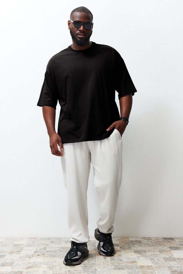 Siyah Oversize/Geniş Kesim Bisiklet Yaka Kısa Kol Sırt BaskılıBüyük Beden T-Shirt TMNSS25BF00003 - 2