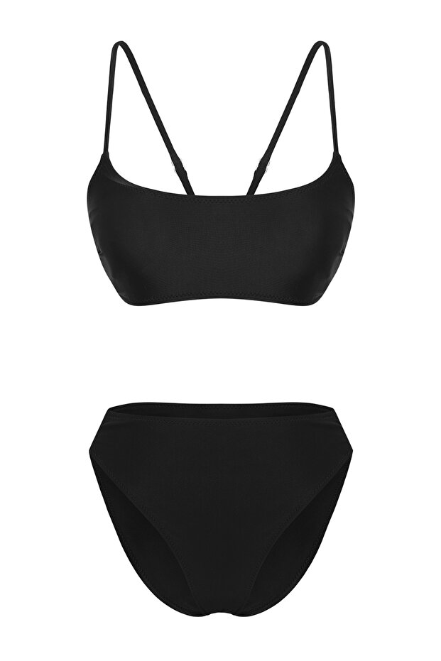Siyah Sırt Dekolteli Bralette Kaplı Regular Normal Bel Bikini Takımı TBESS25BT00080 - 6
