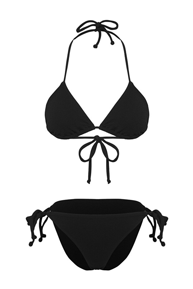 Siyah Üçgen Kaplı Regular Düşük Bel Bikini Takımı TBESS25BT00153 - 6