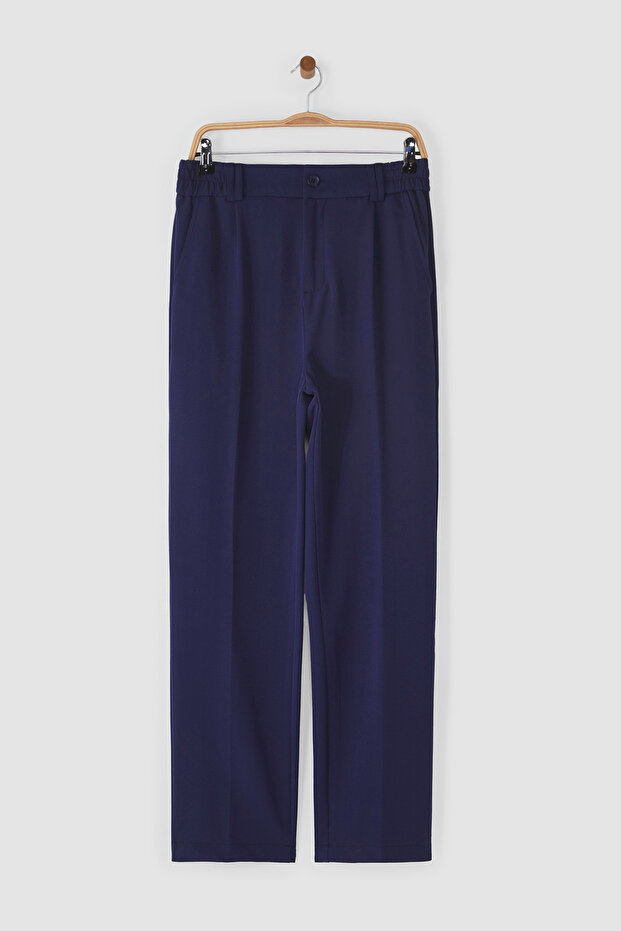 Lacivert Wideleg Baggy Rahat Kalıp Dokuma Kumaş Pantolon TMNSS25PL00007 - 6