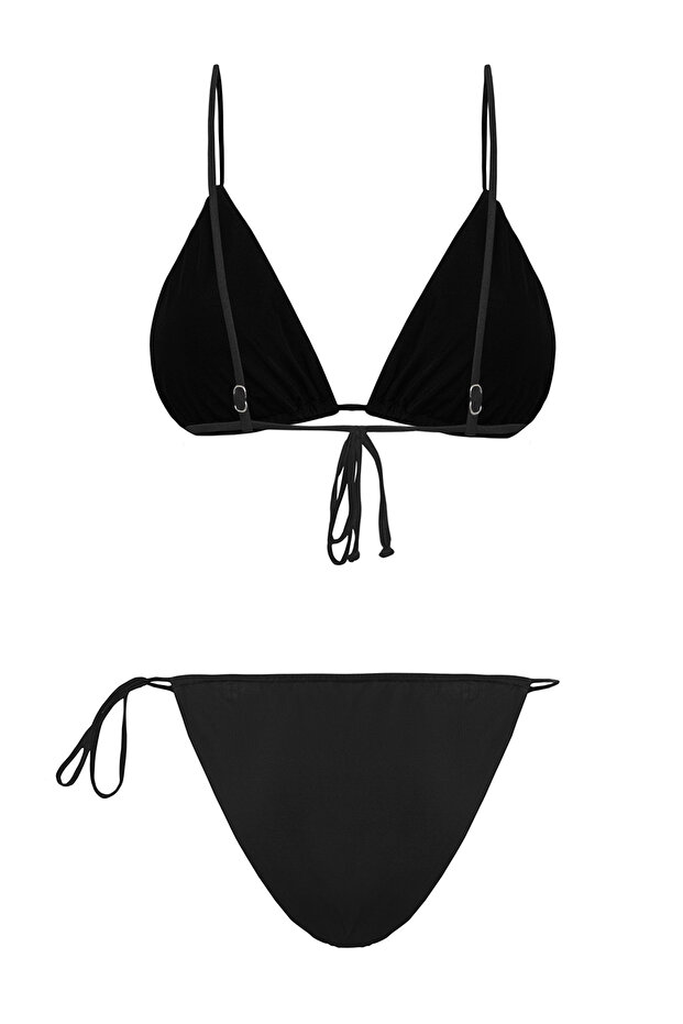 Siyah Tünelli Üçgen Kaplı Brazilian Düşük Bel Bikini Takımı TBESS22BT0046 - 7