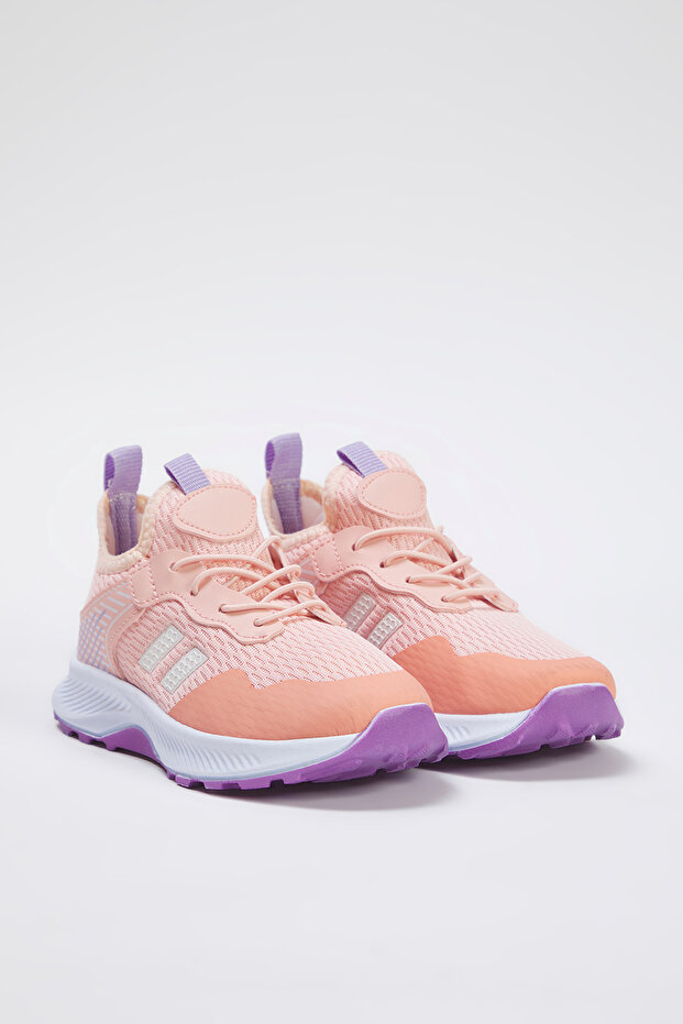 Pudrowe sznurowane liliowe lekkie podeszwy dziewczęce trampki Takss25Sn00027 - 5