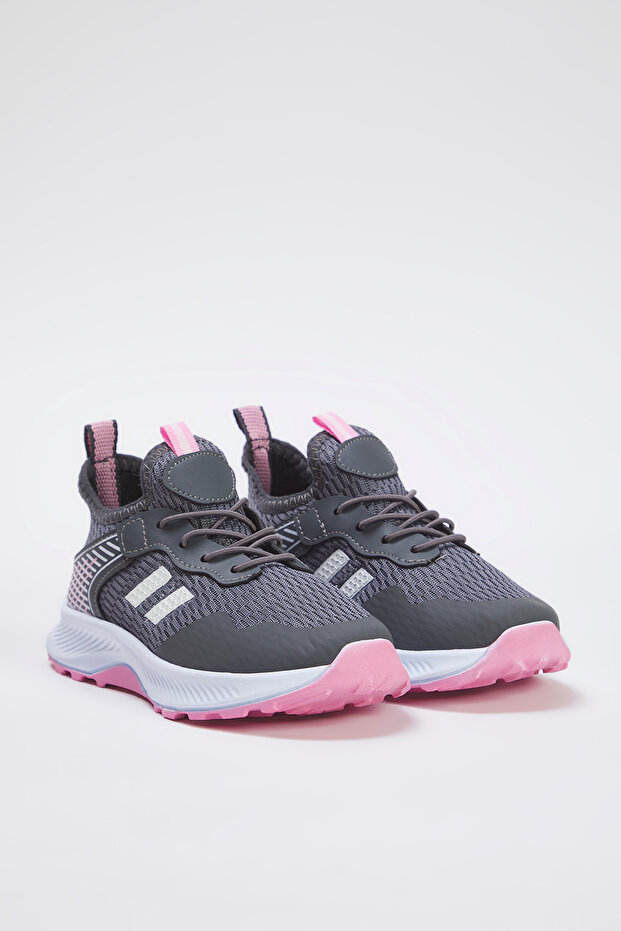 Gri Bağcıklı Pembe Hafif Taban Büyük/Küçük Kız Çocuk Kids Spor Ayakkabı TAKSS25SN00027 - 2