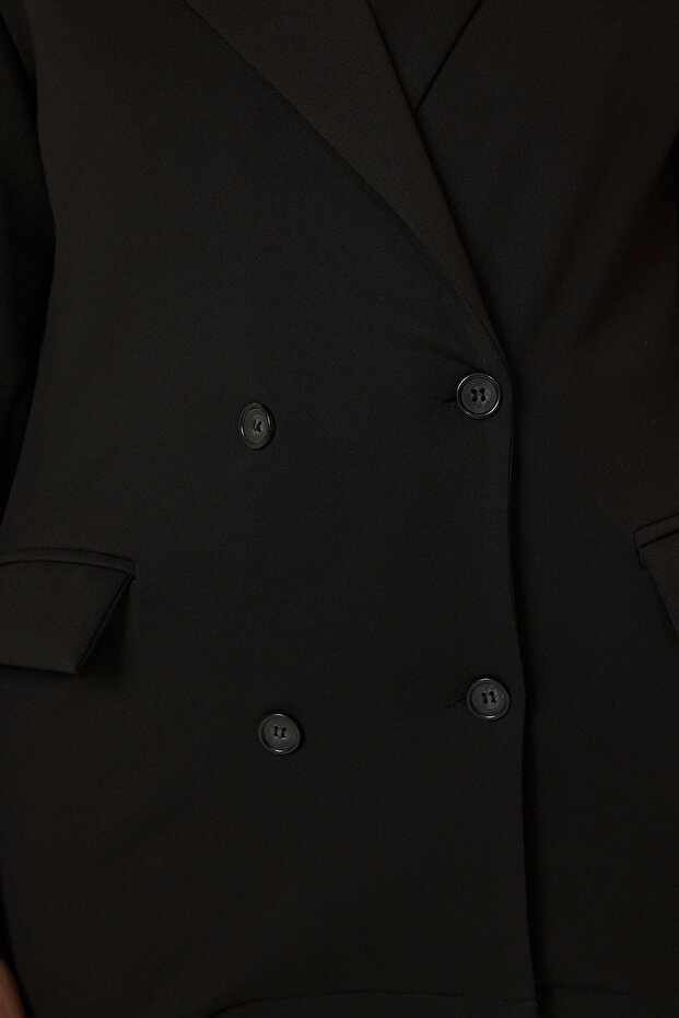 Plus Size Czarna marynarka - dwurzędowe zapięcie, elastyczna dzianina Tbbss25Ag00005 - 4