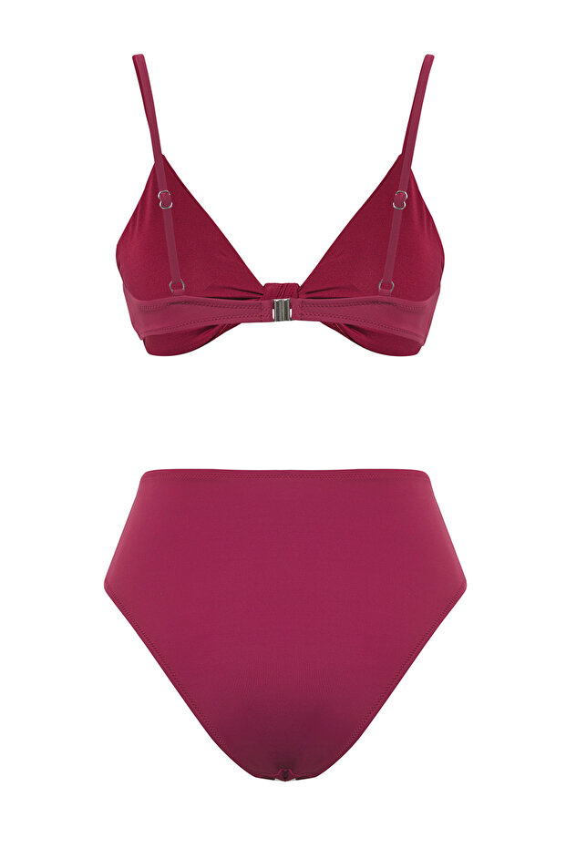 Mürdüm Düğümlü Üçgen Kaplı Regular Yüksek Bel Bikini Takımı TBESS25BT00104 - 7