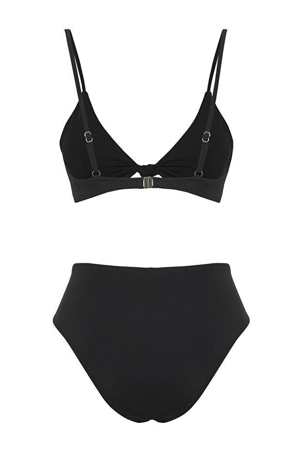 Siyah Düğümlü Üçgen Kaplı Regular Yüksek Bel Bikini Takımı TBESS25BT00104 - 7