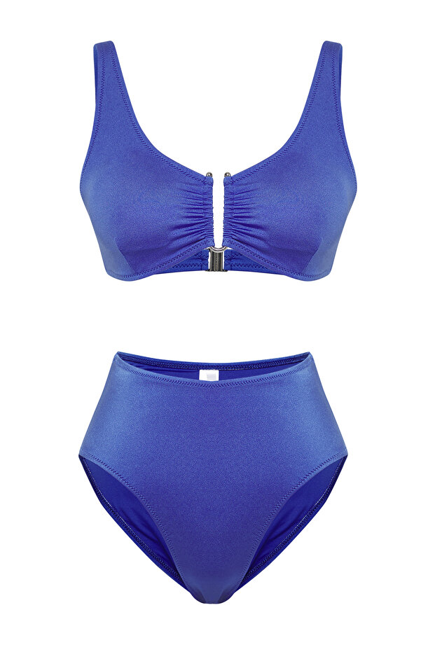 Saks Aksesuarlı Bralette Kaplı Regular Yüksek Bel Bikini Takımı TBESS25BT00115 - 6