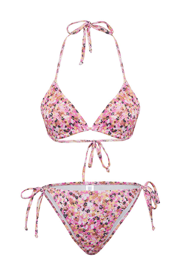 Çiçek Desenli Üçgen Kaplı Regular Normal Bel Bikini Takımı TBESS25BT00106 - 7
