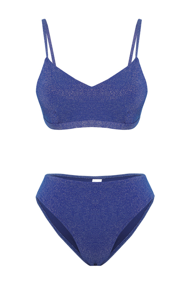 Saks Simli Bralette Kaplı Regular Yüksek Bel Bikini Takımı TBESS25BT00109 - 5