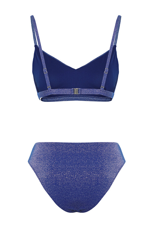 Saks Simli Bralette Kaplı Regular Yüksek Bel Bikini Takımı TBESS25BT00109 - 6