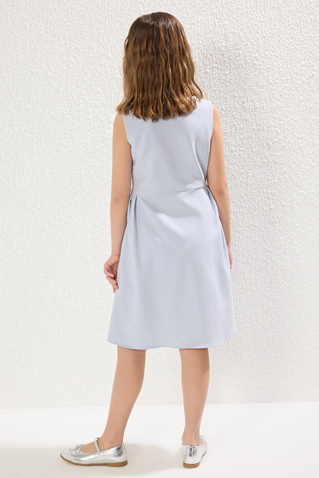 Bebe Mavisi Kurdele Detaylı Mini Me Anne-Kız Dokuma Elbise TKDSS25EL00046 - 6