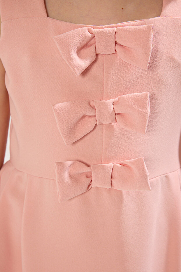 Pembe Kurdele Detaylı Mini Me Anne-Kız Dokuma Elbise TKDSS25EL00046 - 5