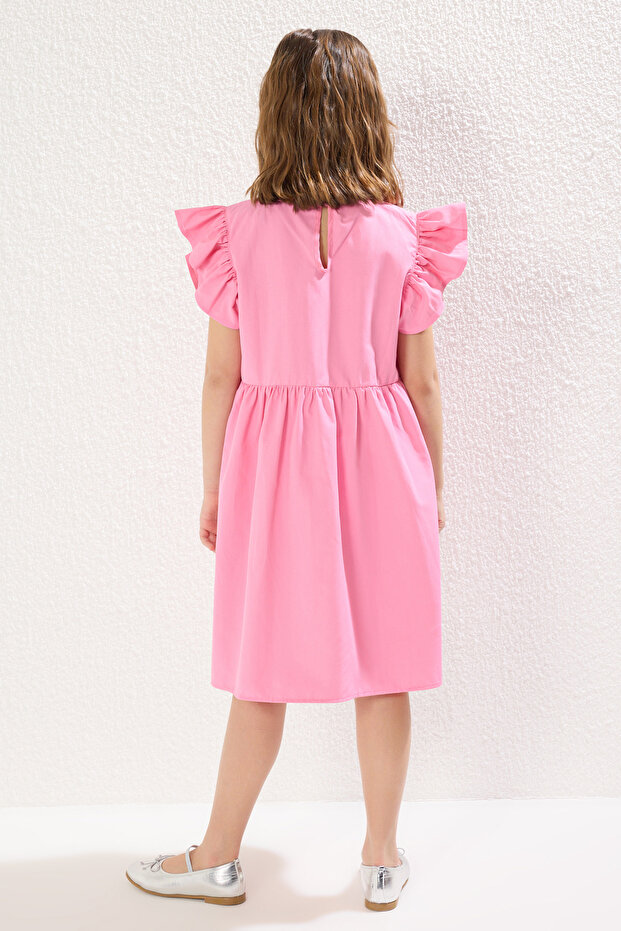 Pembe Kız Çocuk Mini Me Çiçekli Dokuma Elbise TKDSS25EL00044 - 5