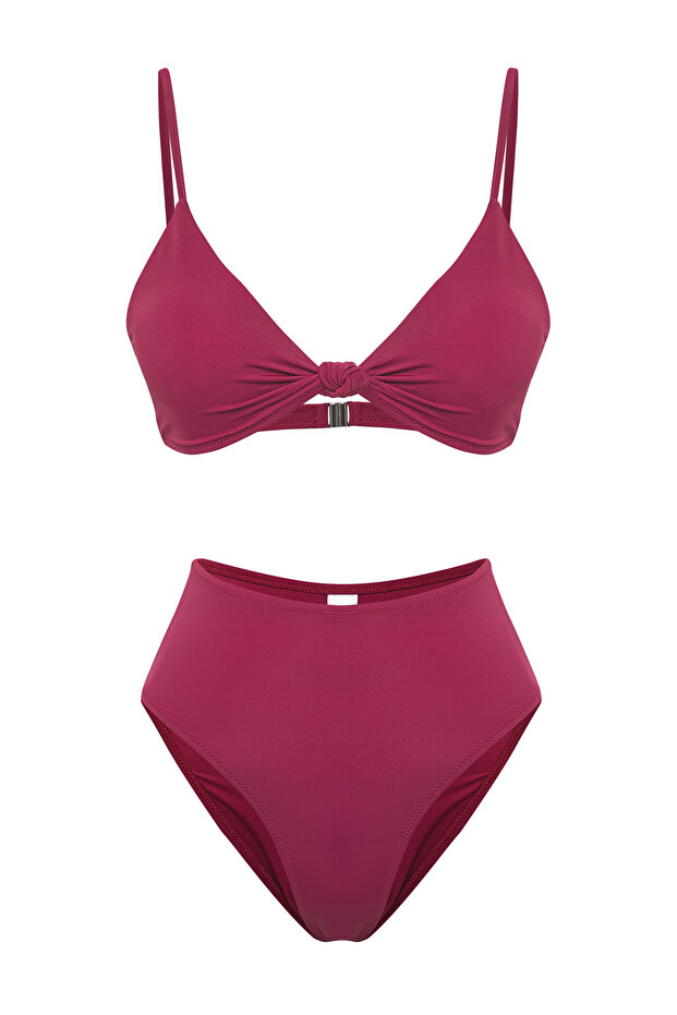 Mürdüm Düğümlü Üçgen Kaplı Regular Yüksek Bel Bikini Takımı TBESS25BT00104 - 6