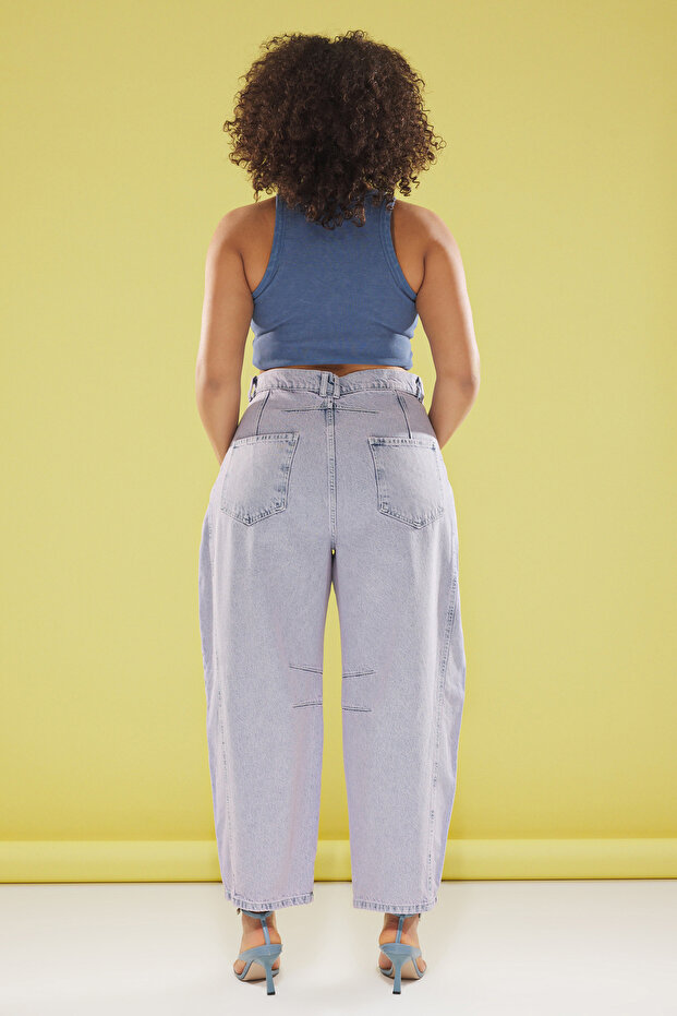 Açık Mavi-Pembe Yüksek Bel Bagyy Fit Büyük Beden Jeans TBBSS25CJ00000 - 6