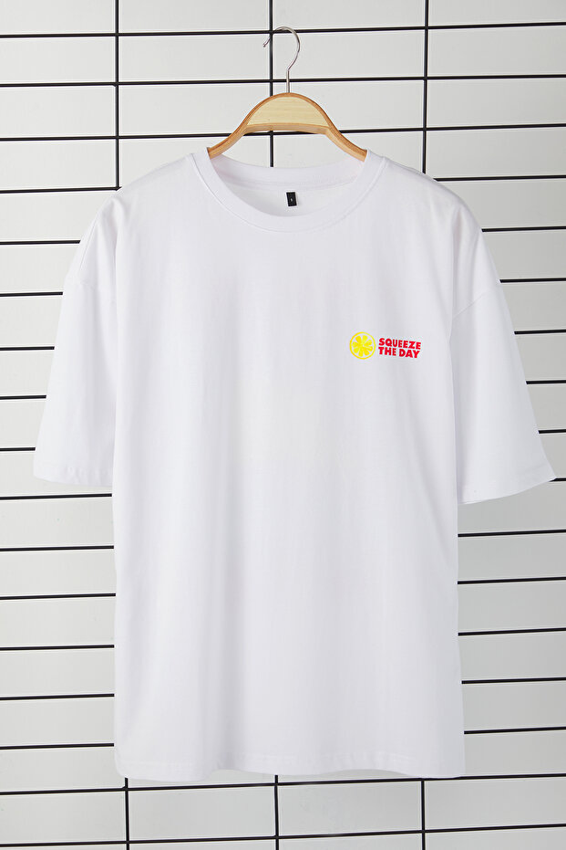 Beyaz Oversize/Geniş Kesim Limon Baskılı %100 Pamuklu T-Shirt TMNSS23TS00089 - 7