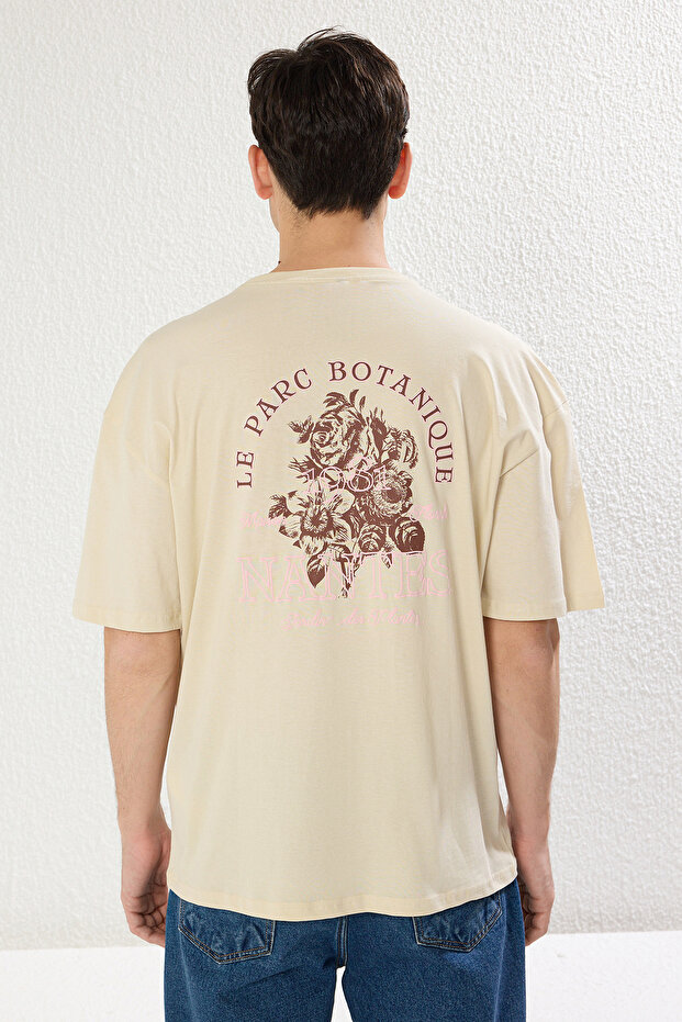 Taş Unisex Oversize/Geniş Kesim Sırt Kabarık Yazı Baskılı %100 Pamuk T-shirt TMNSS24TS00052 - 5