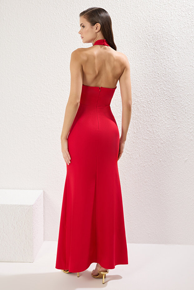 Kırmızı Balık Kesim Dokuma Maxi Şık Abiye Gece Mezuniyet Elbisesi TPRSS25AE00049 - 5