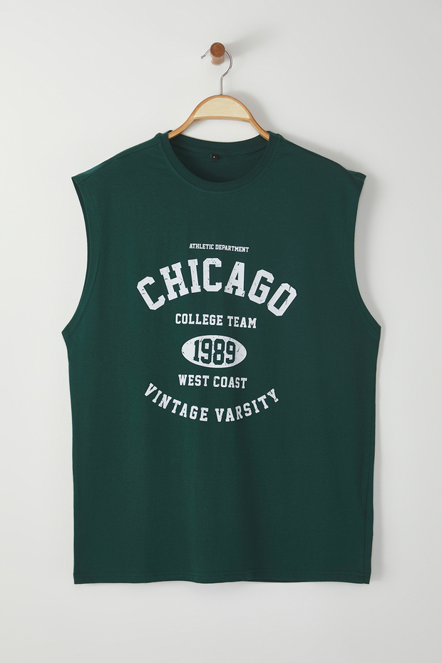 Zümrüt Yeşili Oversize/Geniş Kesim Şehir Baskılı %100 Pamuk Kolsuz T-Shirt/Atlet TMNSS23AL00008 - 6