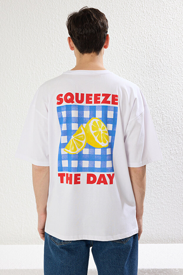 Beyaz Oversize/Geniş Kesim Limon Baskılı %100 Pamuklu T-Shirt TMNSS23TS00089 - 5