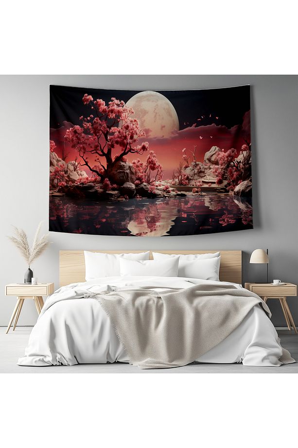 Ay Doğa Manzara Desenli Duvar Örtüsü Duvar Halısı Tapestry - 4