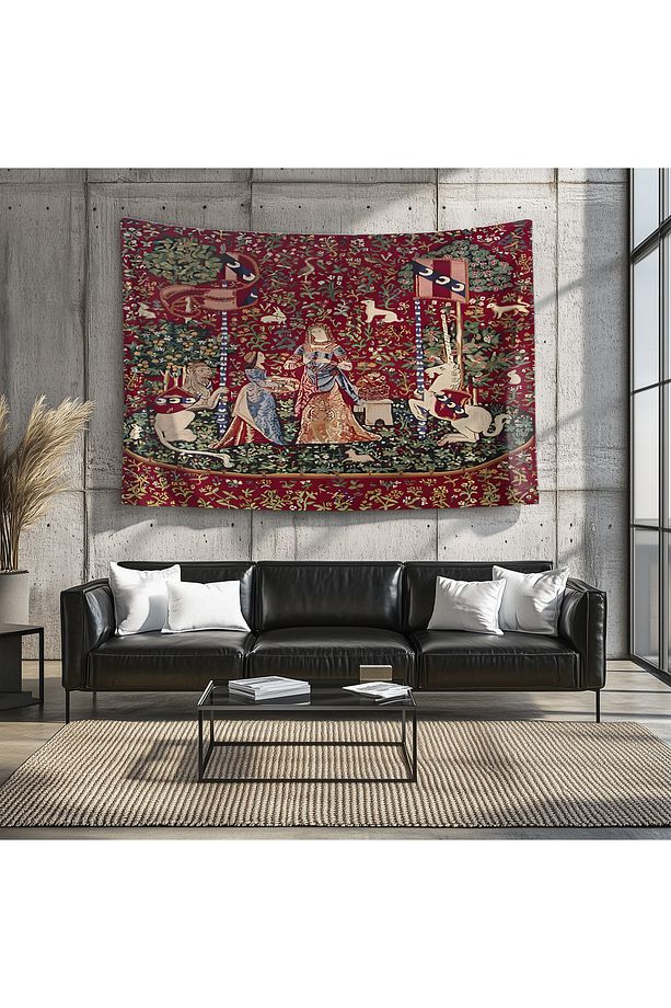 Ortaçağ Unicorn Kadın Vintage Desenli Duvar Örtüsü Duvar Halısı Tapestry - 6