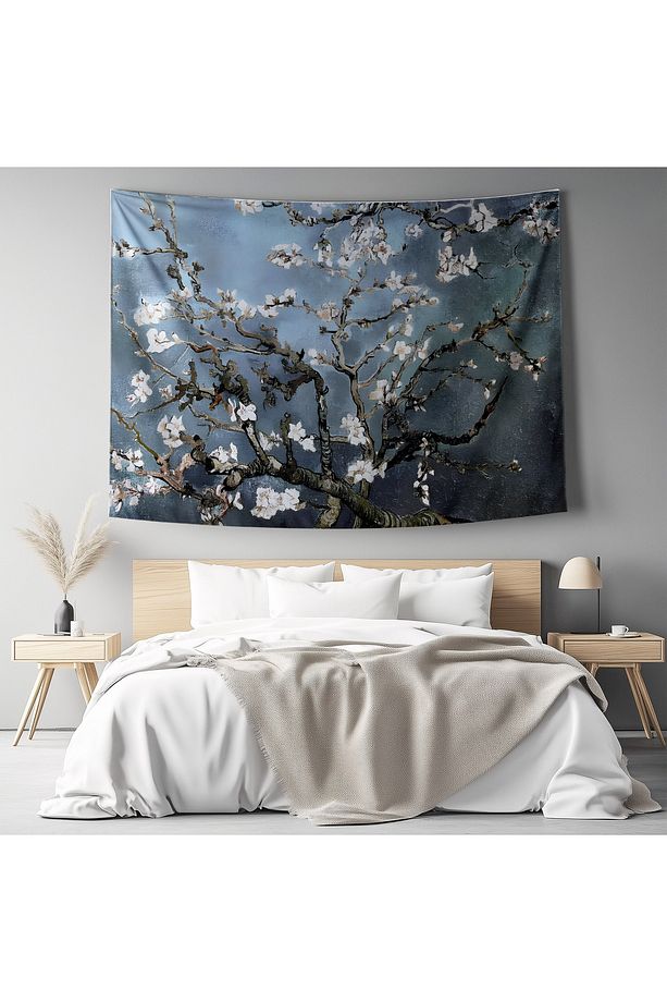 Van Gogh Mavi Badem Çiçekleri Desenli Duvar Örtüsü Duvar Halısı Tapestry - 4