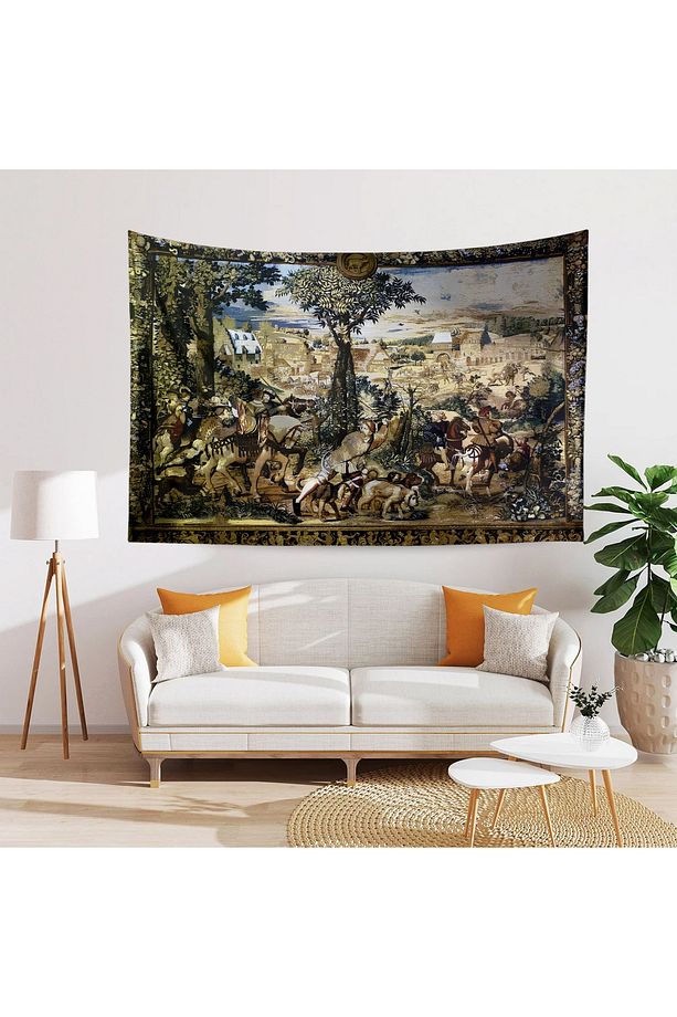 Vintage Fransız Retro Kasaba Desenli Duvar Örtüsü Duvar Halısı Tapestry - 3