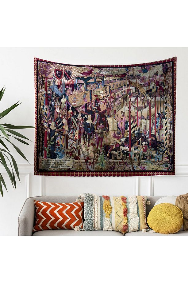 Vintage Fransız Retro Turnuva Desenli Duvar Örtüsü Duvar Halısı Tapestry - 3