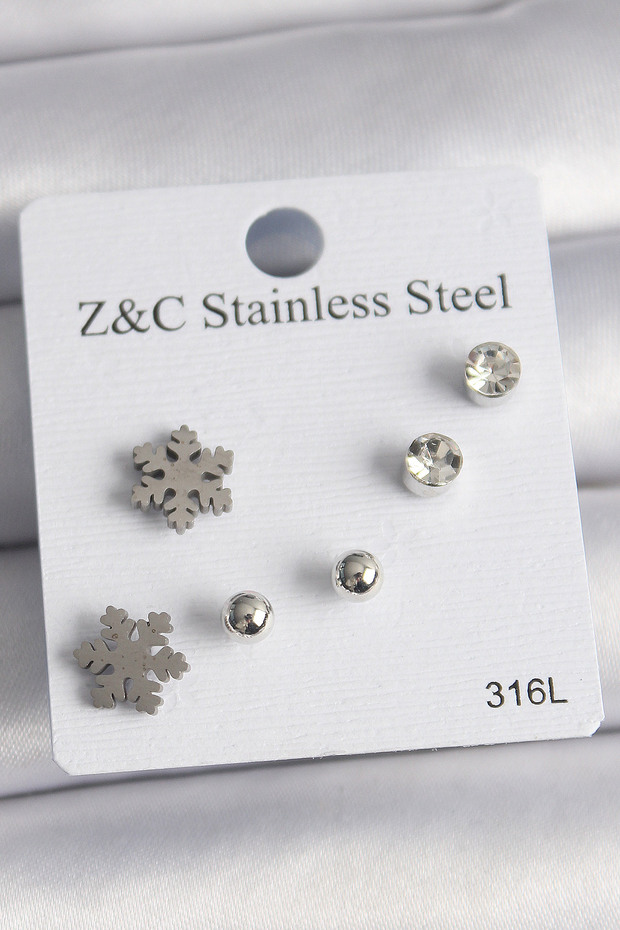 316L Steel Silver Color Zircon Stone Snowflake Model Women's Earring Set
