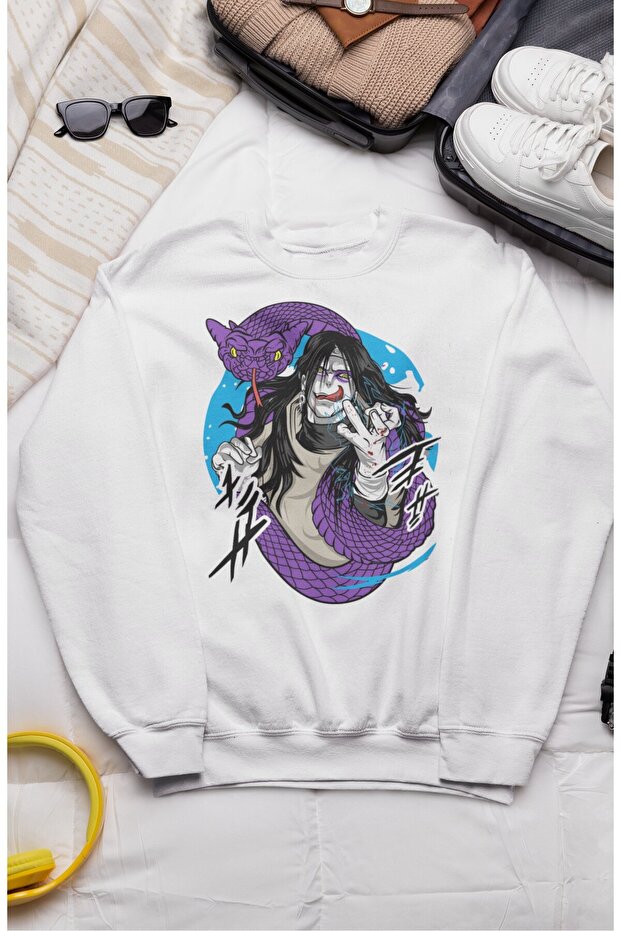 سويت شيرت Orochimaru مطبوع كبير الحجم بدون غطاء للرأس، للجنسين من Naruto Anime برقبة دائرية